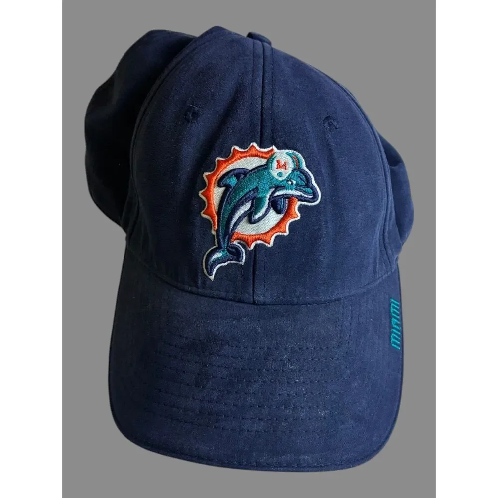 Vintage Reebok Miami Dolphins NFL Adjustable Strapback Hat Navy Cap 59CM
